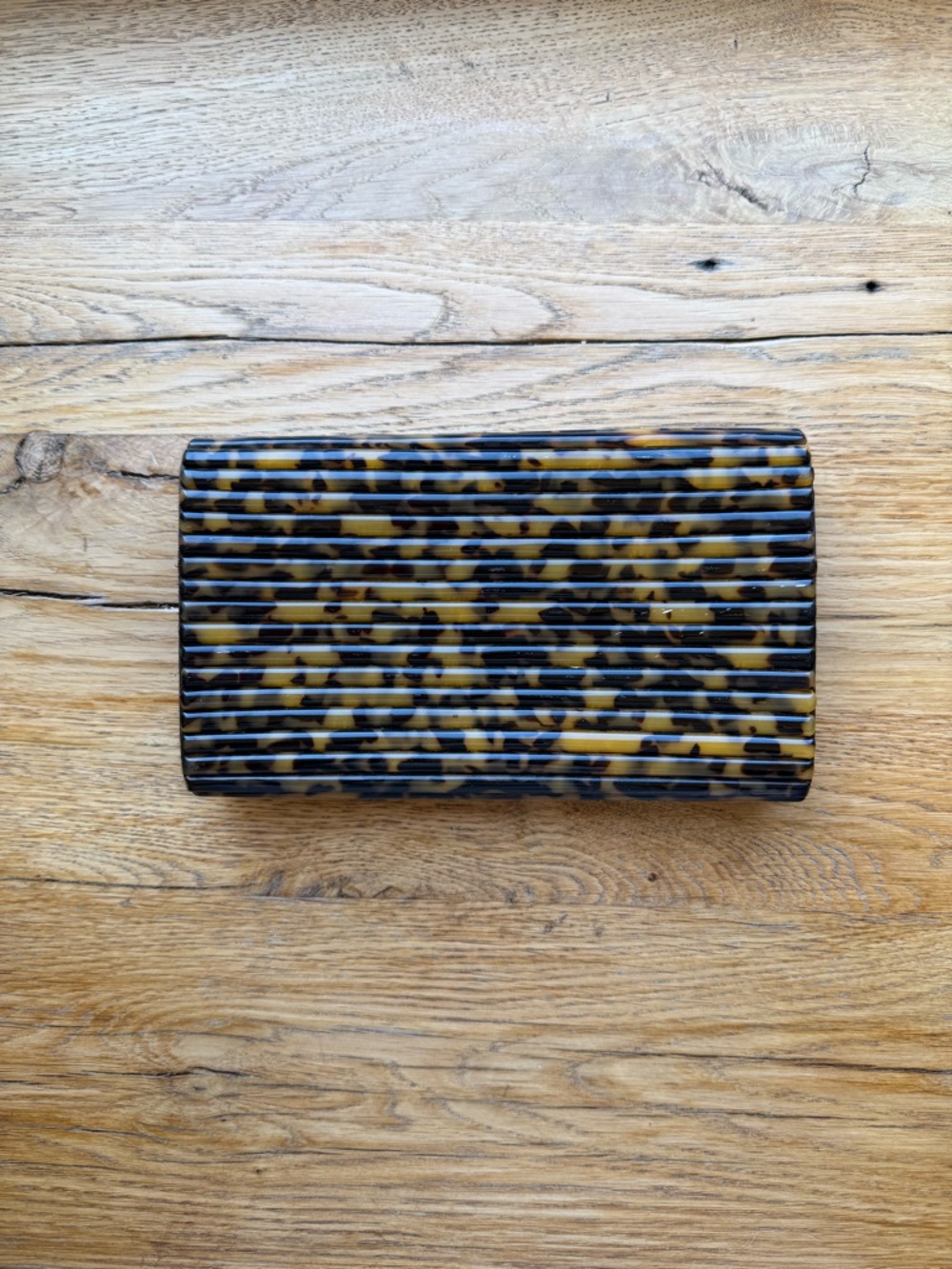Tory Burch Tortoiseshell Resin Fold-Over Clutch with Logo Medallion - Picture 2 of 10